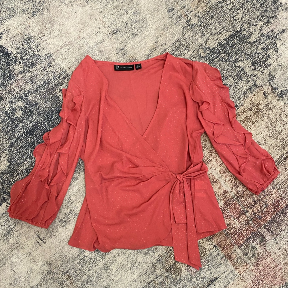 New York & Company Coral Wrap Blouse